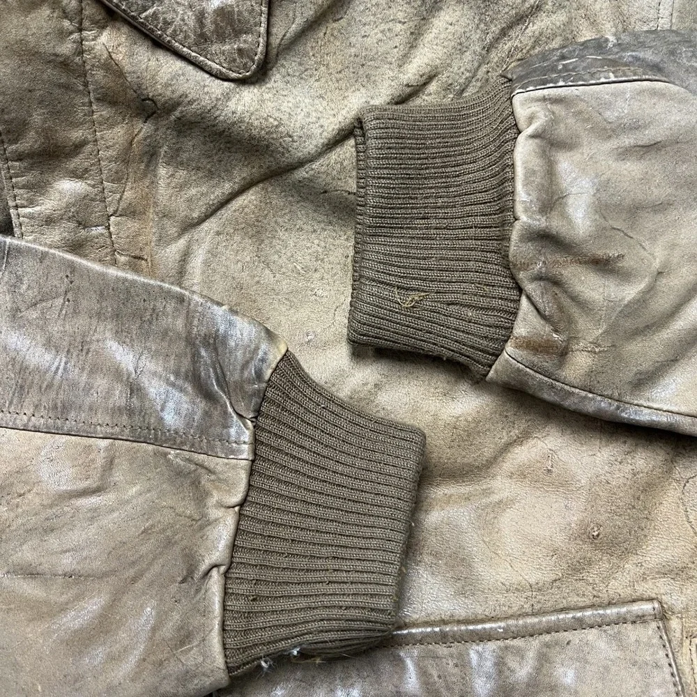 Adventure Bound Bomber Jacket Mens M Tan Distressed Leather Aviator Flight E2
